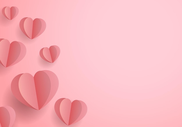 Heart shape origami art on pink background, 3D design illustration.