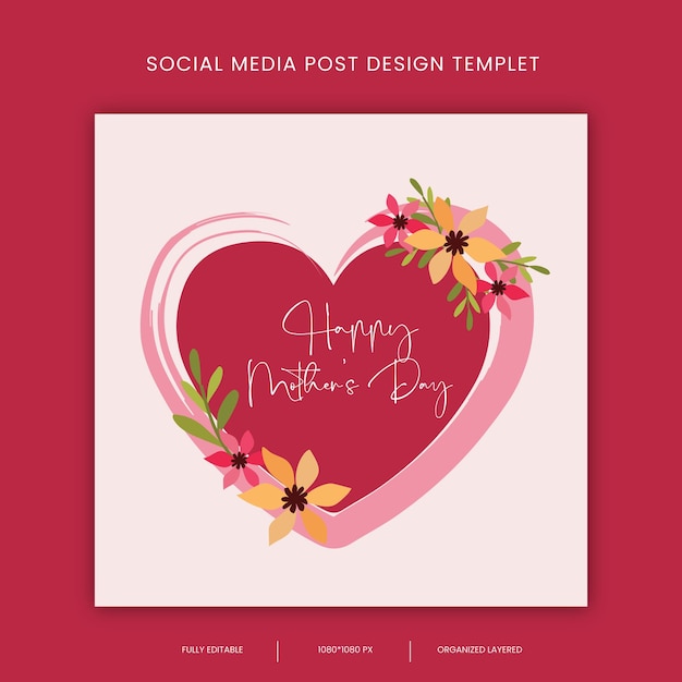 Heart shape with floral banner or post design temple for mother's day