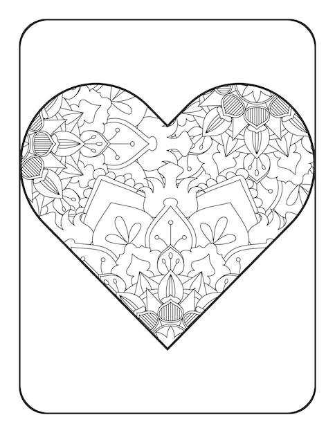 Heart shape with floral mandala pattern Heart coloring page Coloring page for adults