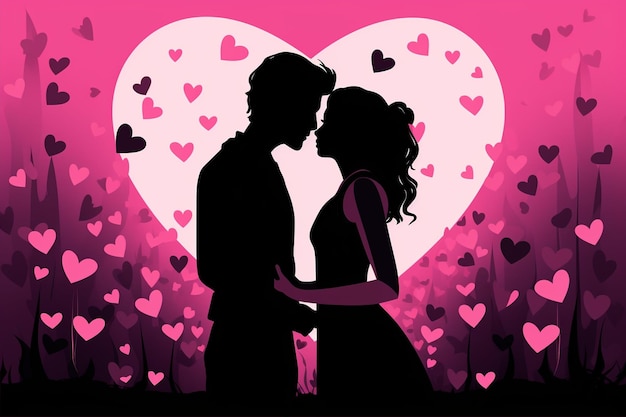 Vector heart shape with kissing couple and hearts