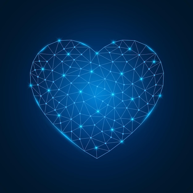 Heart shape with low poly glowing connected dots