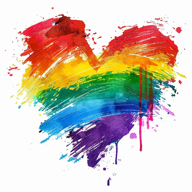 Vector heart shape with paint stroke in pride flag rainbow color 01