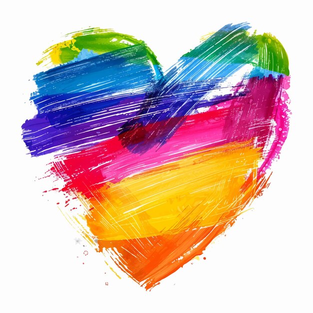 Vector heart shape with paint stroke in pride flag rainbow color 02