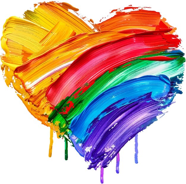 Vector heart shape with paint stroke in pride flag rainbow color 04