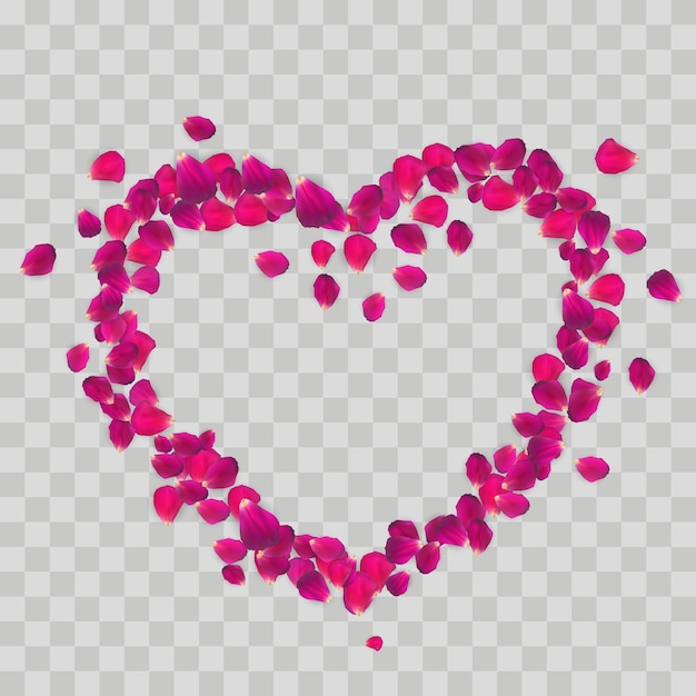 Heart Shape with Rose Petals isolated on transparent background. 