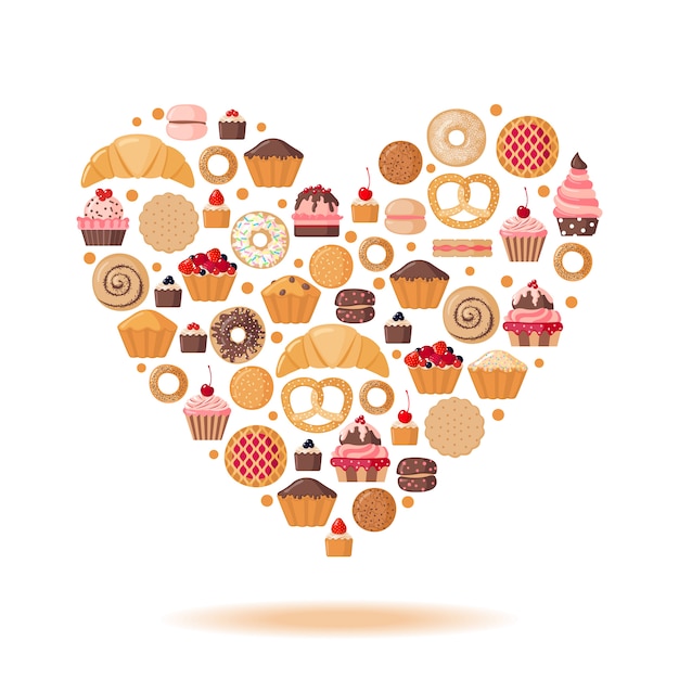 Heart shape with various pastries.