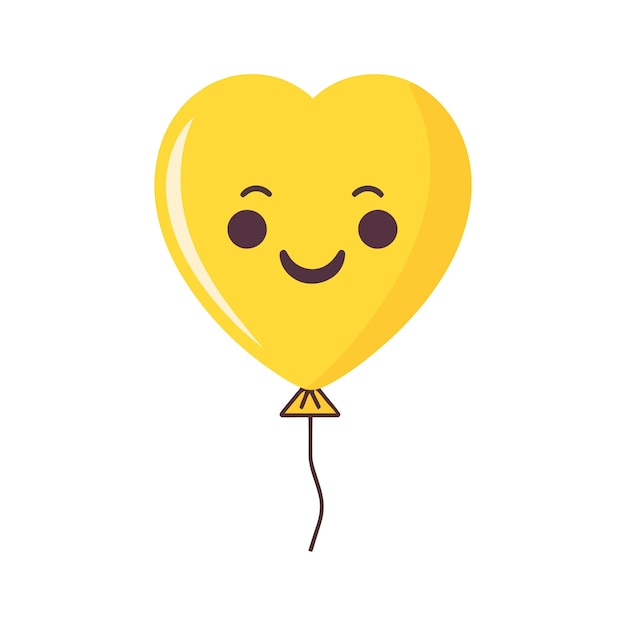 Heart shaped balloon with string in cartoon flat style isolated white background balloon with eyes