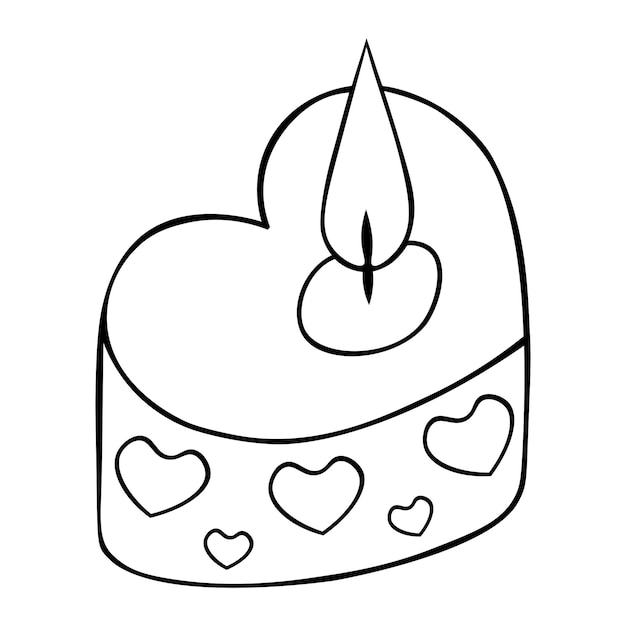 Heart shaped candle with ornament in doodle style Hot flame