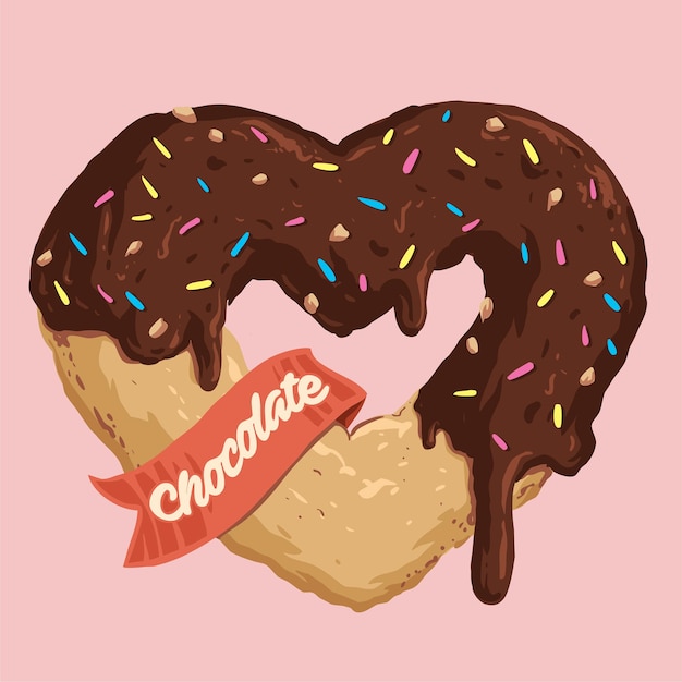 heart shaped donut with chocolate