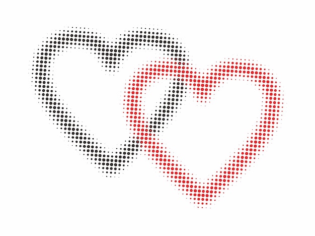 Vector heart shaped dots in red and white with a red heart on the top