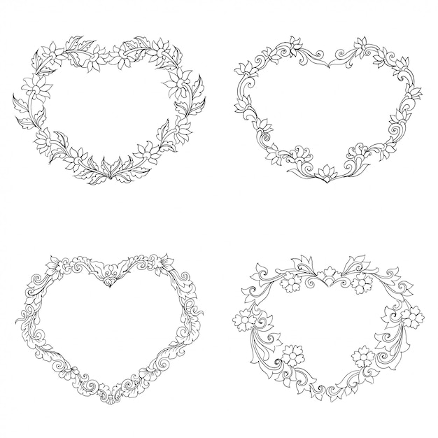 Heart Shaped Floral Ornament, Hand Drawn Sketch