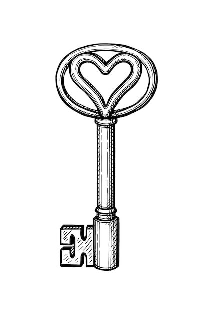 Heart shaped key ink sketch