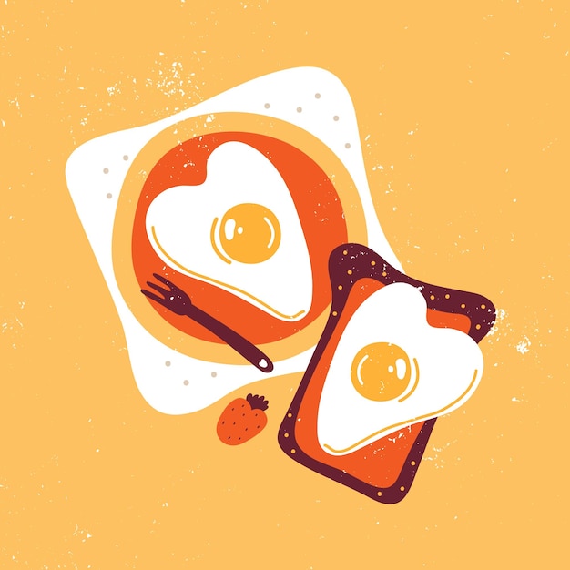 Heart shaped scrambled eggs on fried toast Romantic breakfast Fried egg on piece of bread