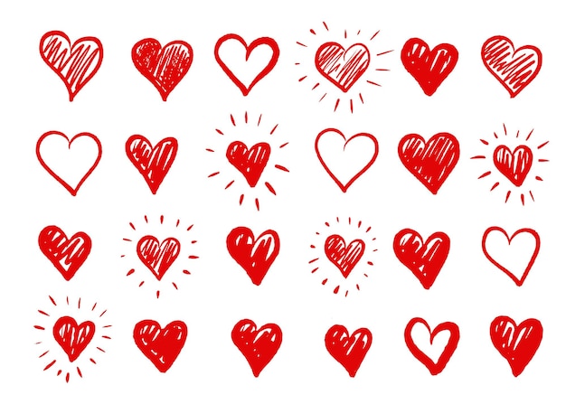 Heart shapes set Hand-drawn vector.