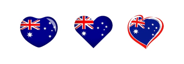 Heart shapes with Australian flag Creative collection Set of buttons Icon concepts