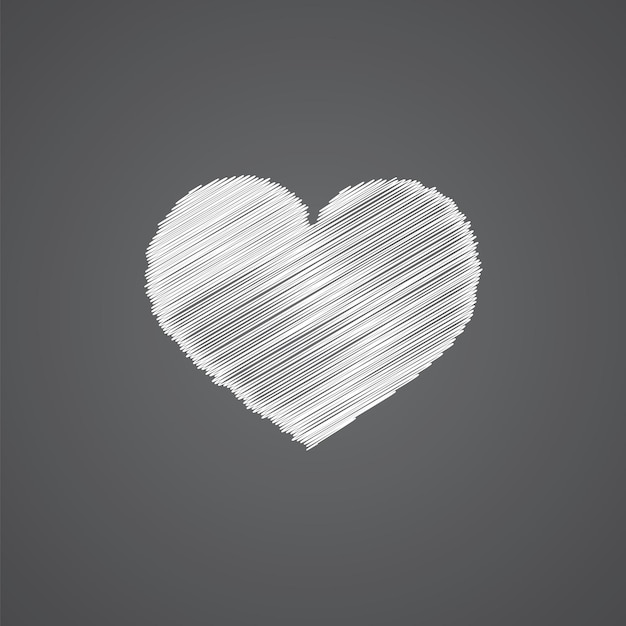 Heart sketch logo doodle icon isolated on dark background