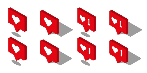 The heart of the social network rating heart symbol icons Set Isometric design Vector