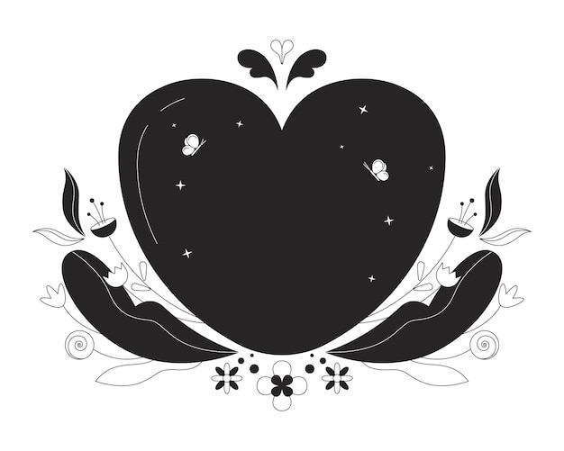 Heart spring decorated black and white 2D line cartoon object