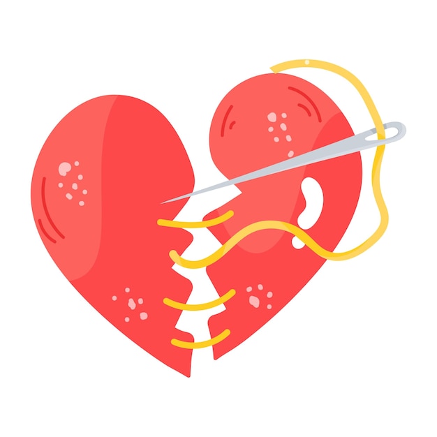 A heart stitches flat sticker icon