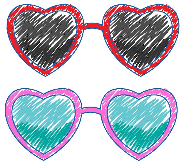 Heart Sunglasses in Pencil Colour Sketch Simple Style