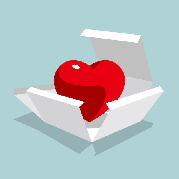 Vector the heart symbol is in the box. isolated on blue background.