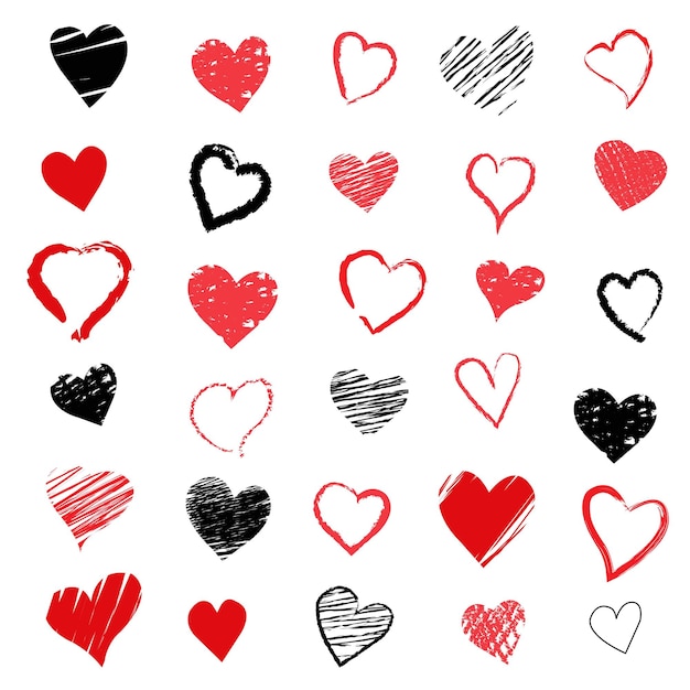 Heart Symbols Big Set With Isolated White Background