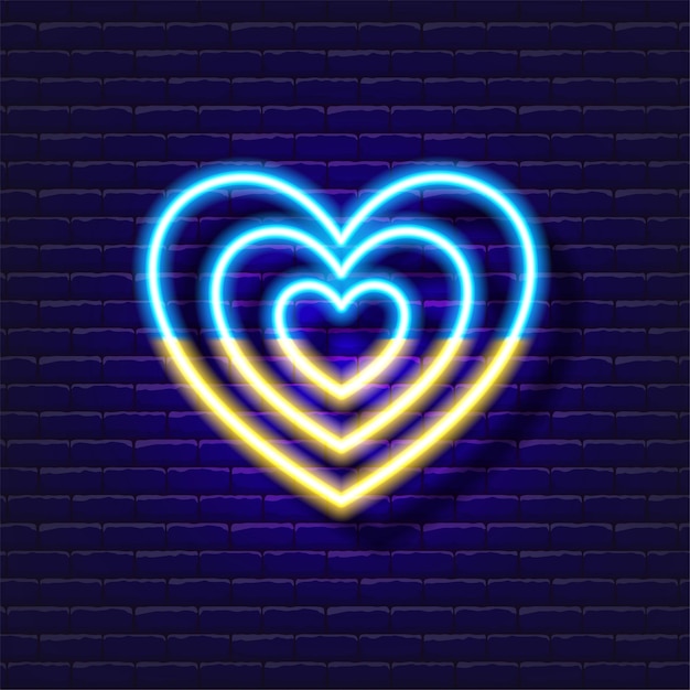 Heart Ukrainian glowing sign War in Ukraine concept