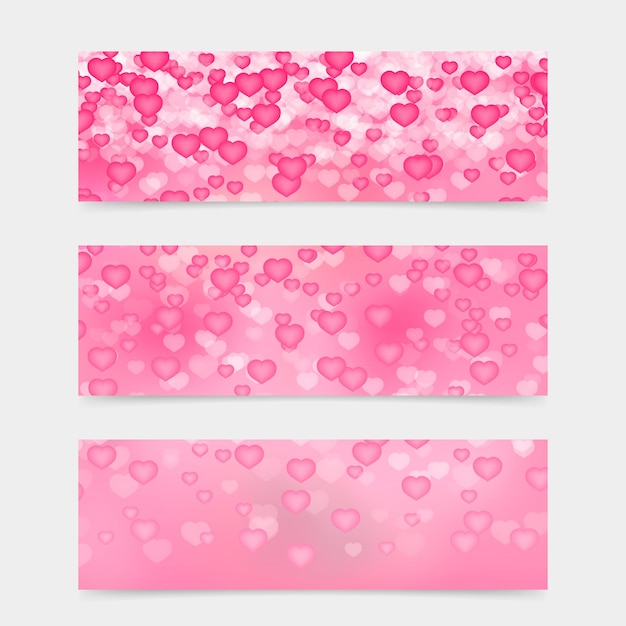 Heart vector background Set of 3 banners for Valentines Day Perfect template for website social media etc