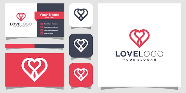 Heart vector symbol valentines day ribbon logotype abstract line medical health logo icon design