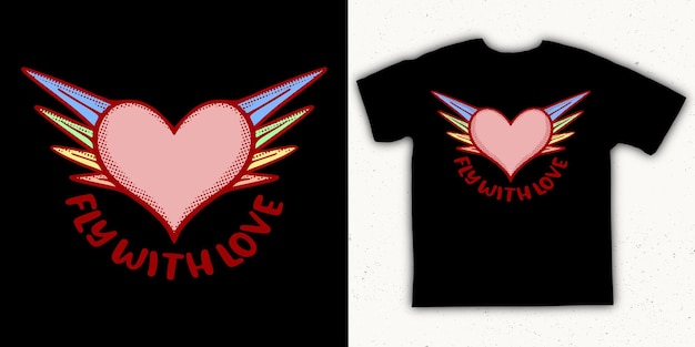 Heart wings fly with love illustration colorful vector for print on tshirt, logo, stickers etc