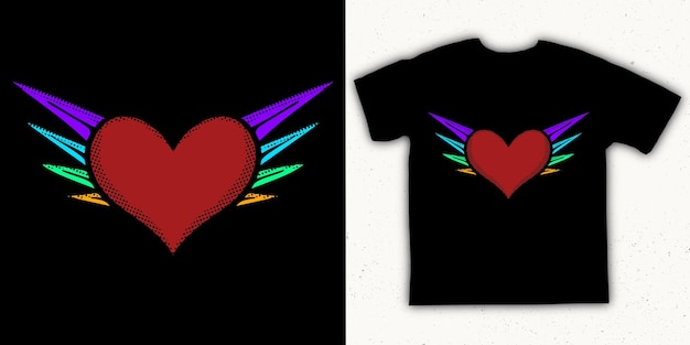 Heart wings illustration colorful vector for print on tshirt, poster, logo, stickers etc