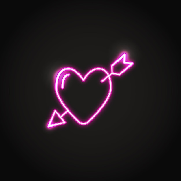 Heart with arrow glowing pink neon icon