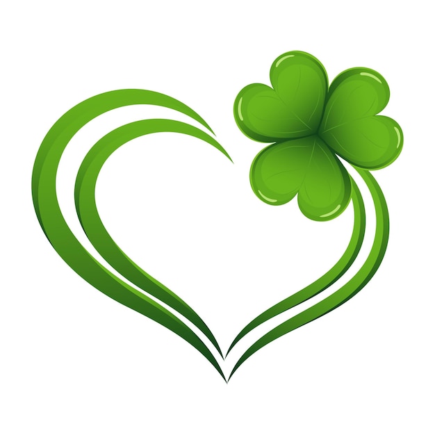 Heart with colorful clover leaf, shamrock. Logo, icon. St. Patrick's day illustration, vector