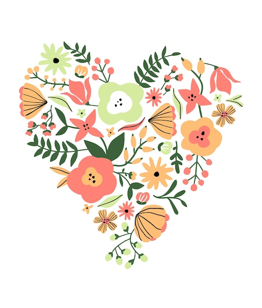 Vector a heart with flowers and leaves on it