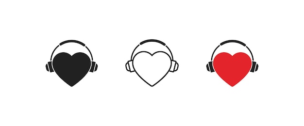 Vector heart with headphones icon set love music logo vector eps 10