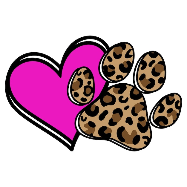 Heart with leopard paw of dogs and cats Dog Paw Love dogs Animal love symbol paw print