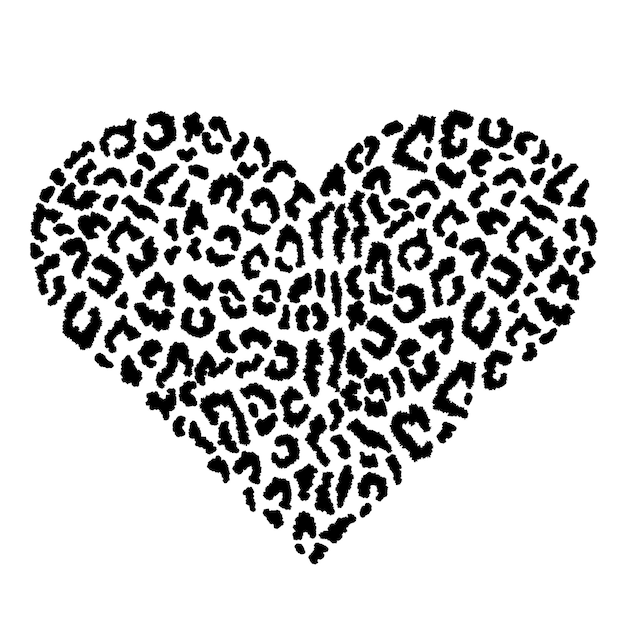 Heart with leopard spots. Black and white vector illustration.