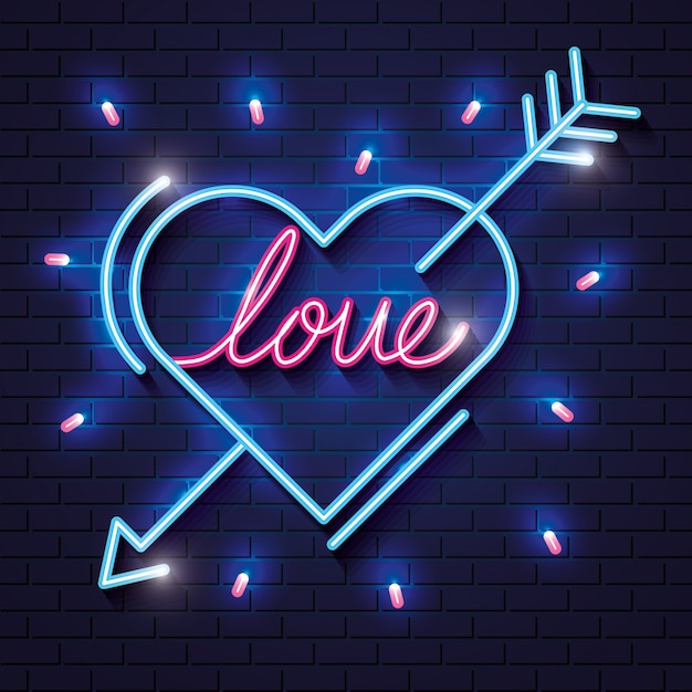 Heart with lettering love of neon lights