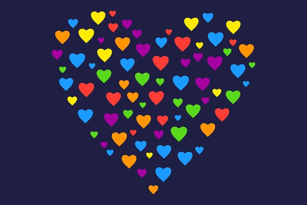 Vector a heart with many colored hearts on a black background