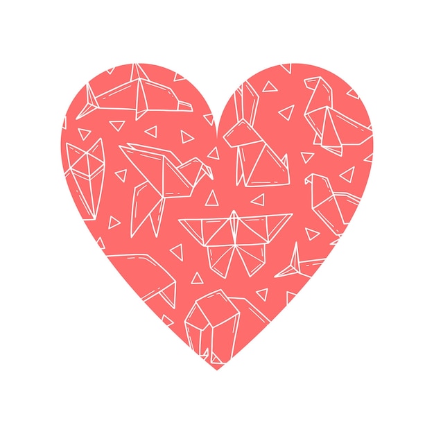 Heart with origami Origami animals in the shape of a heart I love origami isolated illustration