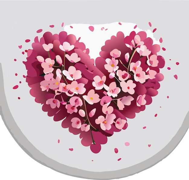 Vector a heart with pink flowers in a clear glass frame