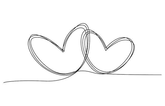 heart with ribbon Abstract hearts as continuous line drawing on white as background Heart line