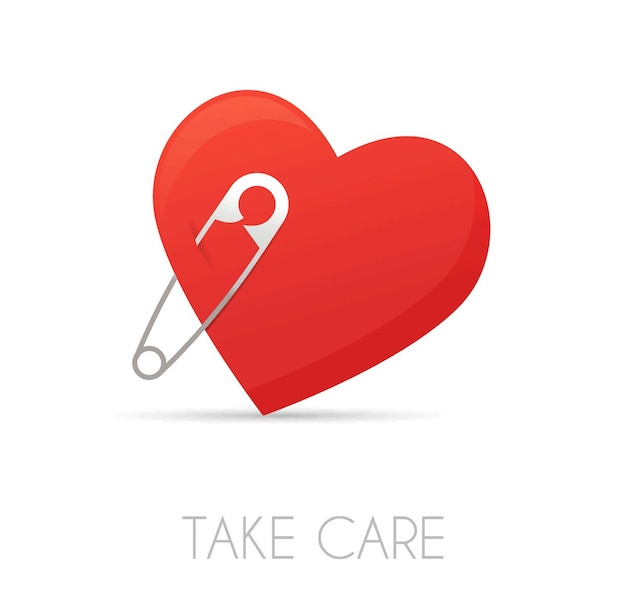 Heart with a safety pin. Vector illustration