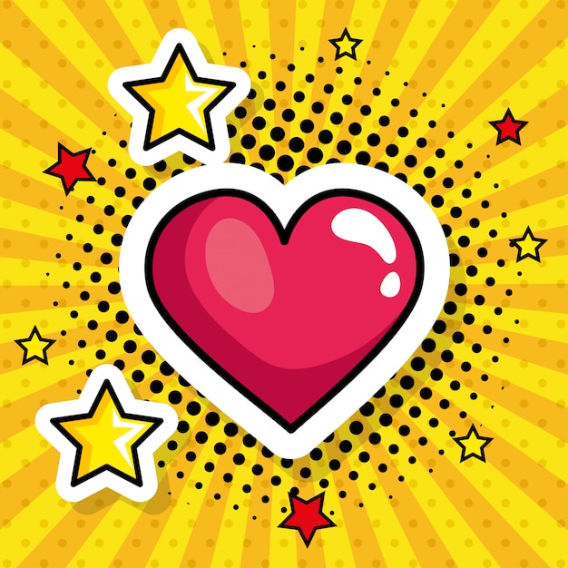 Heart with stars pop art style