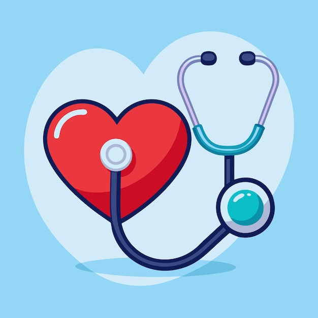 Vector heart with stethoscope vector icon illustration world health day vector healthcare and medical icon concept white isolated flat cartoon style suitable for web landing page banner