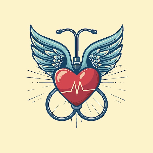 Vector a heart with a stethoscope wrapped around it forming a wing like shape