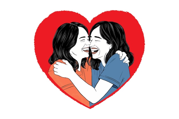 A heart with two women hugging to celebrate friendship day vector art illustration