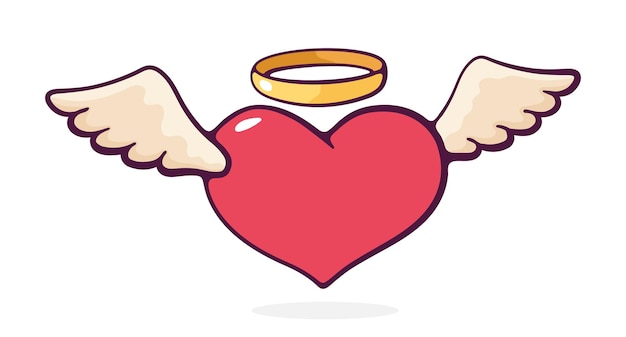 Heart with wings and a halo Valentines Day symbol Angel of Love Vector illustration