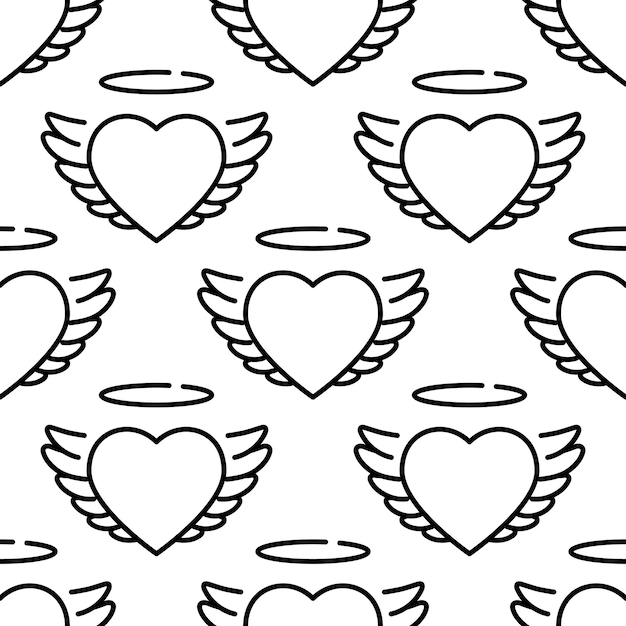 Heart with wings. Seamless pattern.