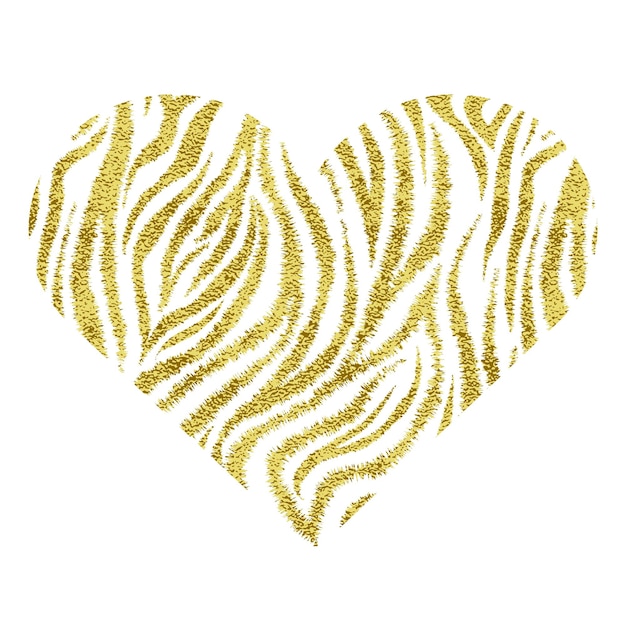 Heart with zebra stripes Gold metallic vector illustration